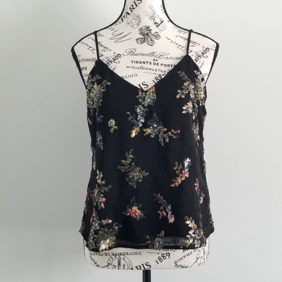 NWT banana republic black tank with sequins floral - Picture 1 of 5